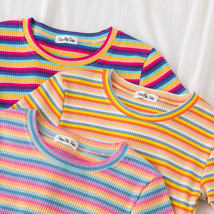 Rainbow Striped Tight Crop Top