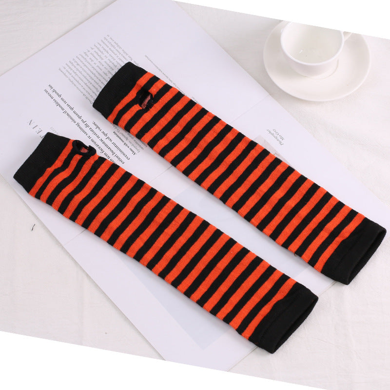 Knitted Cotton Striped Arm Warmer