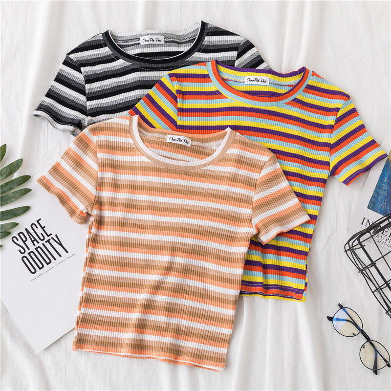 Rainbow Striped Tight Crop Top