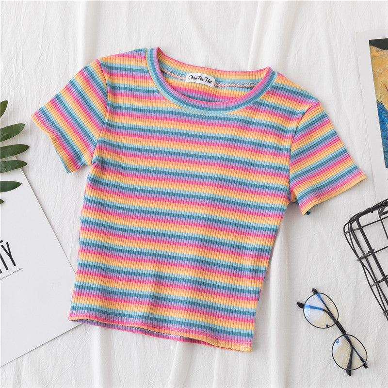 Rainbow Striped Tight Crop Top
