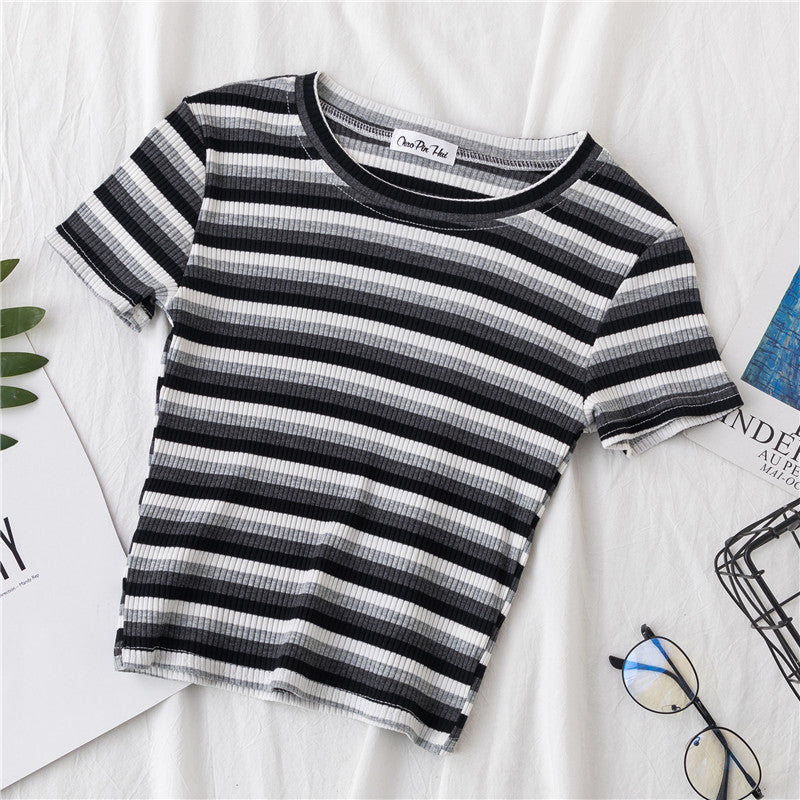 Rainbow Striped Tight Crop Top