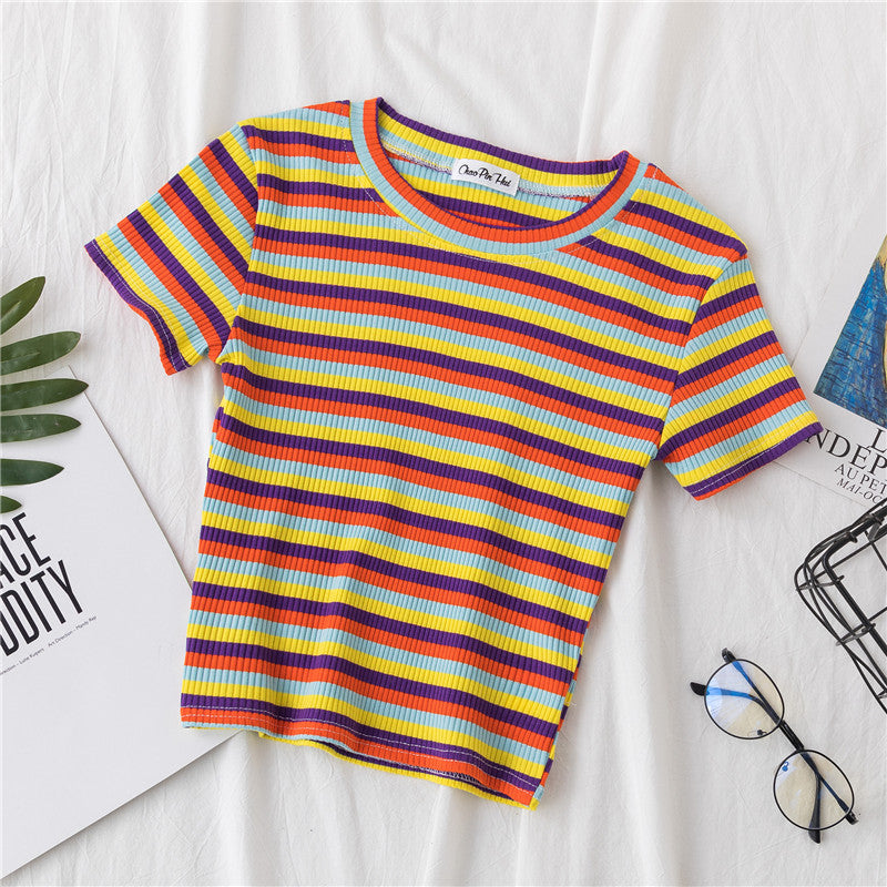 Rainbow Striped Tight Crop Top