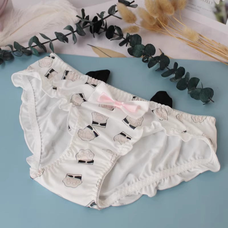 Cat Paw Ruffled Panties with Bow