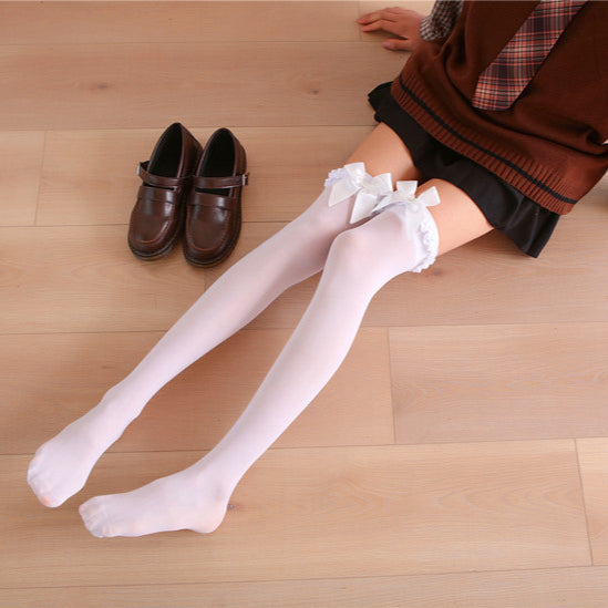 Ruffled Lace Velvet Socks with Bow