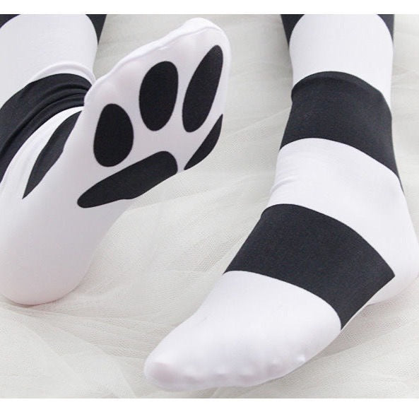 Velvet Cat Paw Stripe Stockings