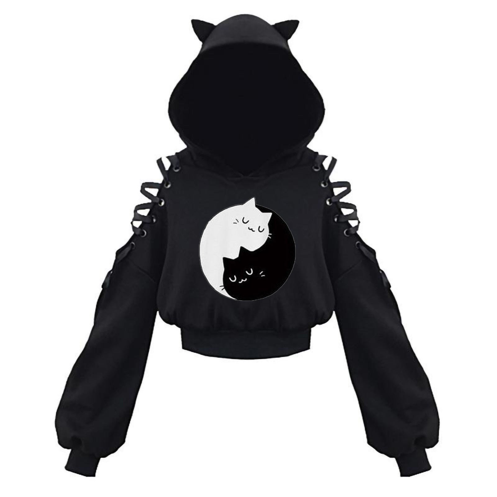 Gothic Cat Crop Top Hoodie