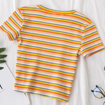 Rainbow Striped Tight Crop Top