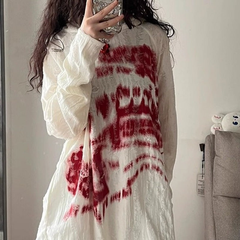 Oversize Blood Pearl Fastener Sweatshirt