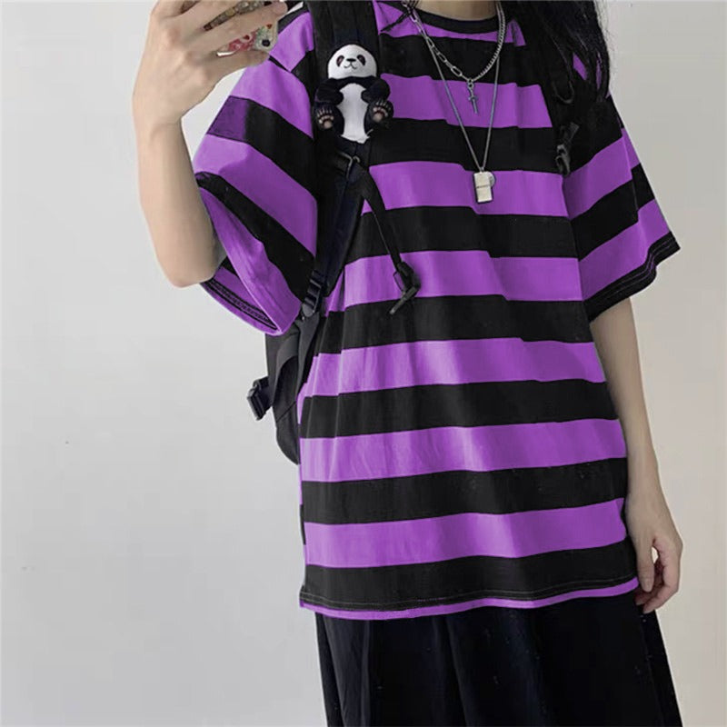 Summer Emo Striped Loose T-shirt