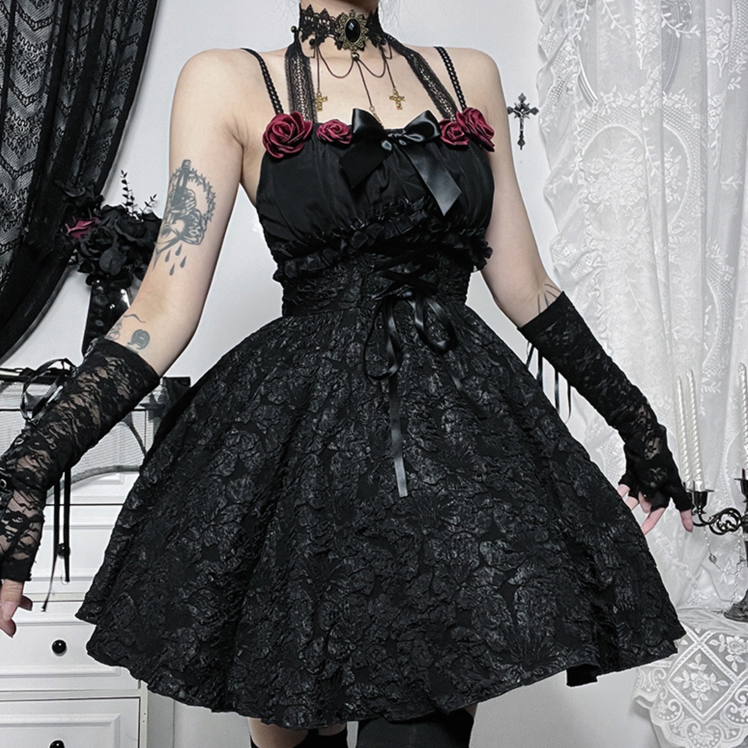 Rose Halter Neck Goth Dress.