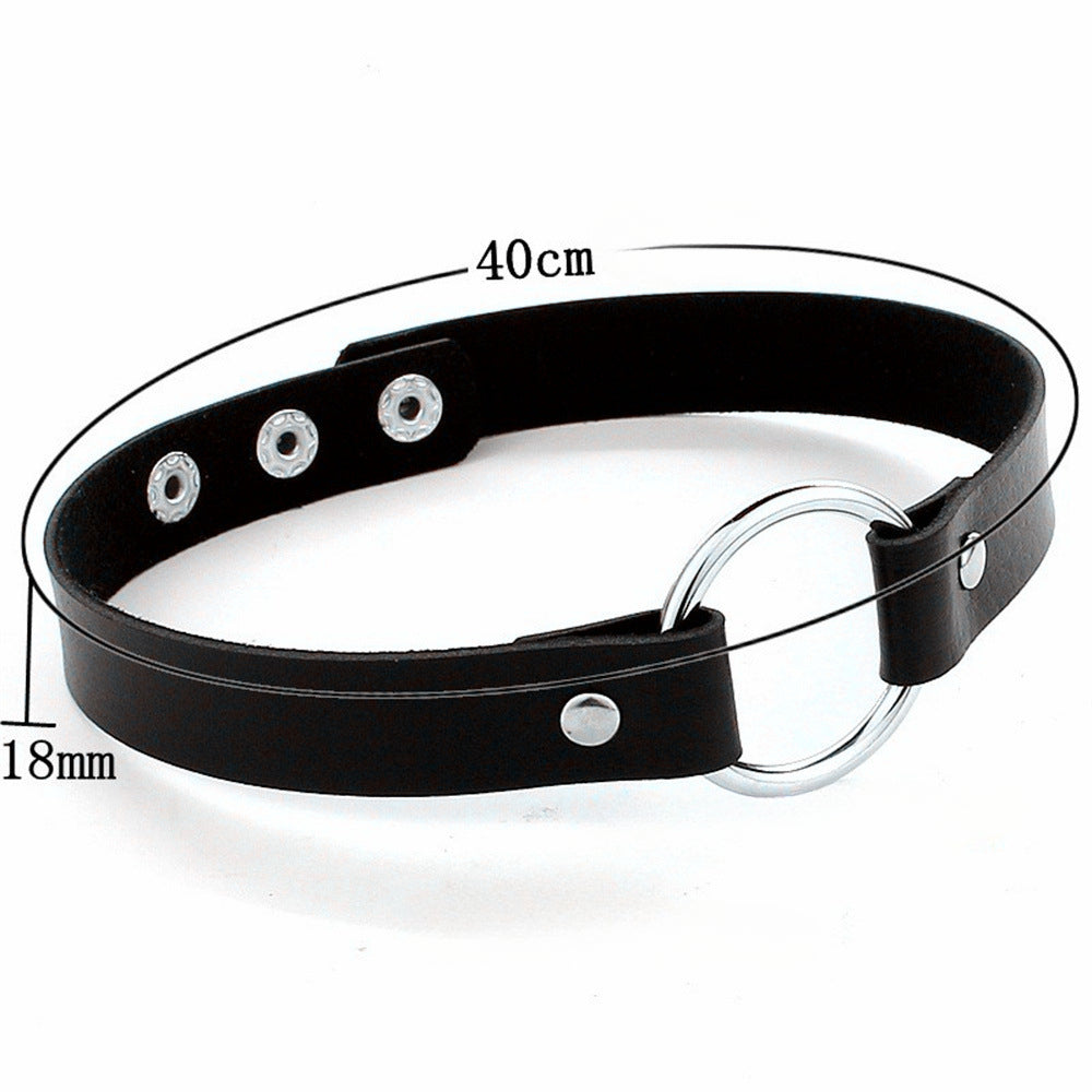 Metal Ring Leather Choker