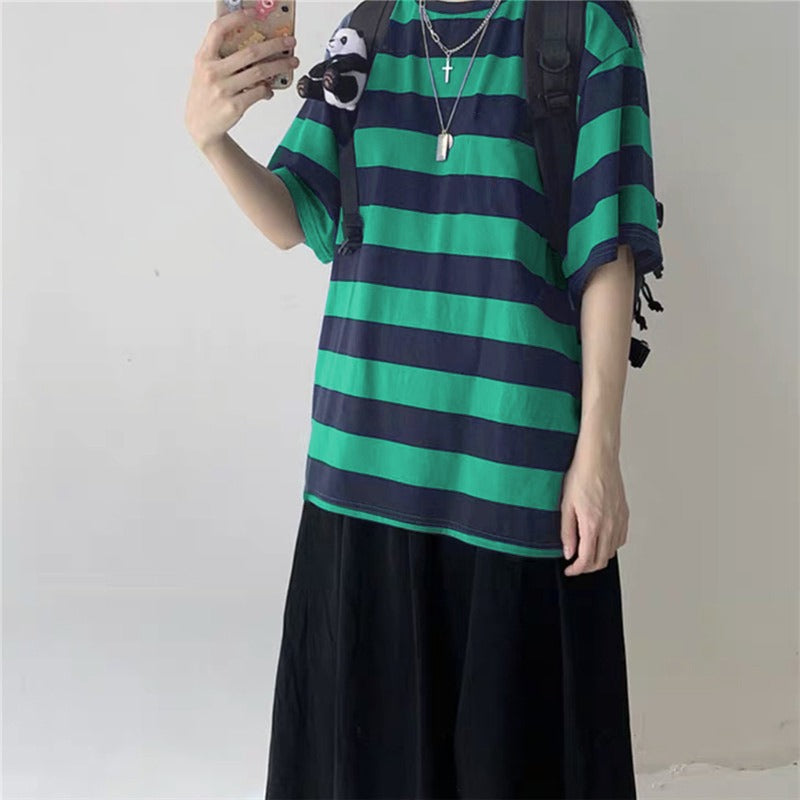 Summer Emo Striped Loose T-shirt