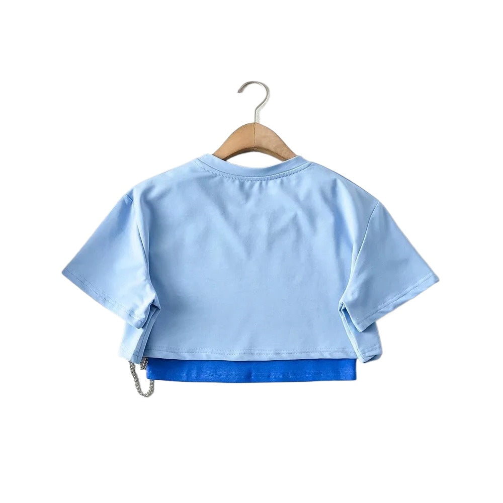 Letter T-shirt with Chain & Tank Crop Top Set
