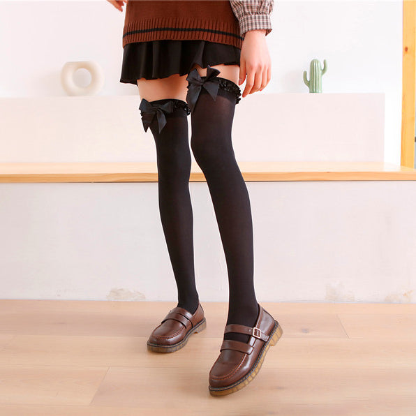 Ruffled Lace Velvet Socks with Bow