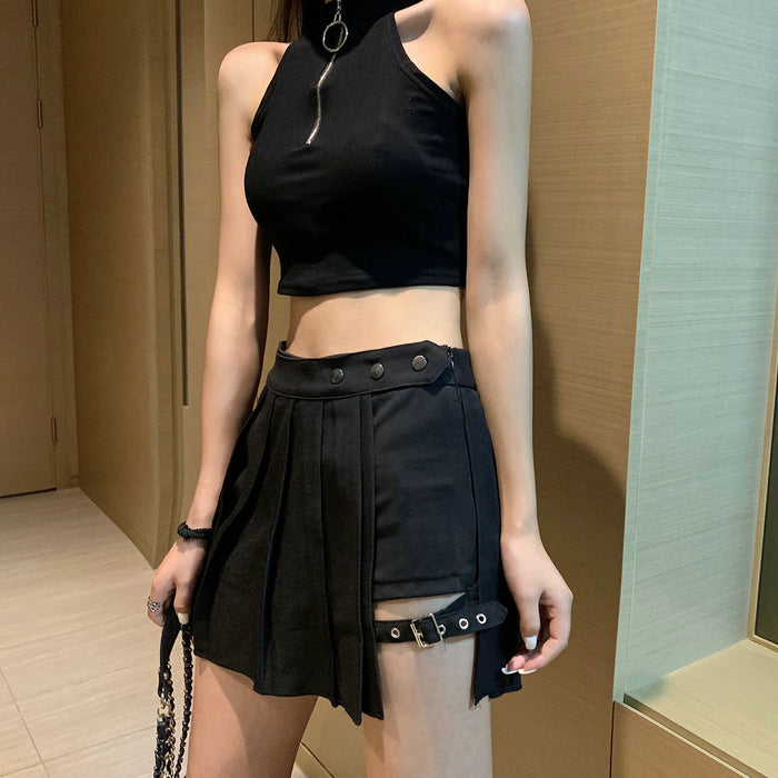 Femboy Hung Irregular Slit Pleated Skirt
