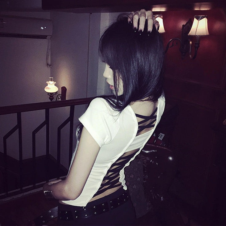 Strappy Backless U Neck Crop Top