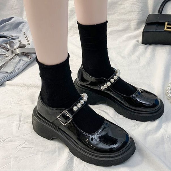 Pearl Mary Jane Leather Femboy Shoes