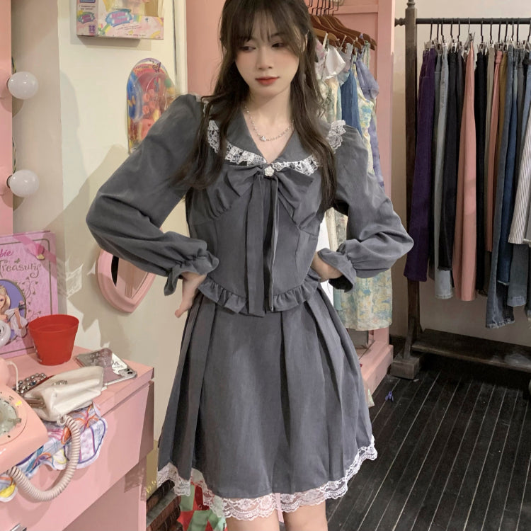 Gray Doll Collar Lace Sissy Dress.