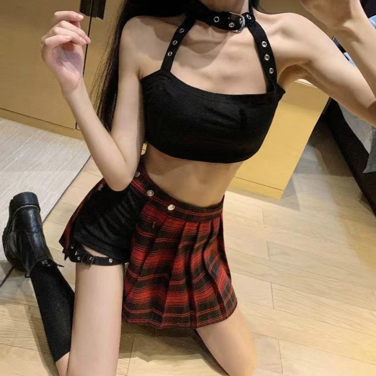 Femboy Hung Irregular Slit Pleated Skirt