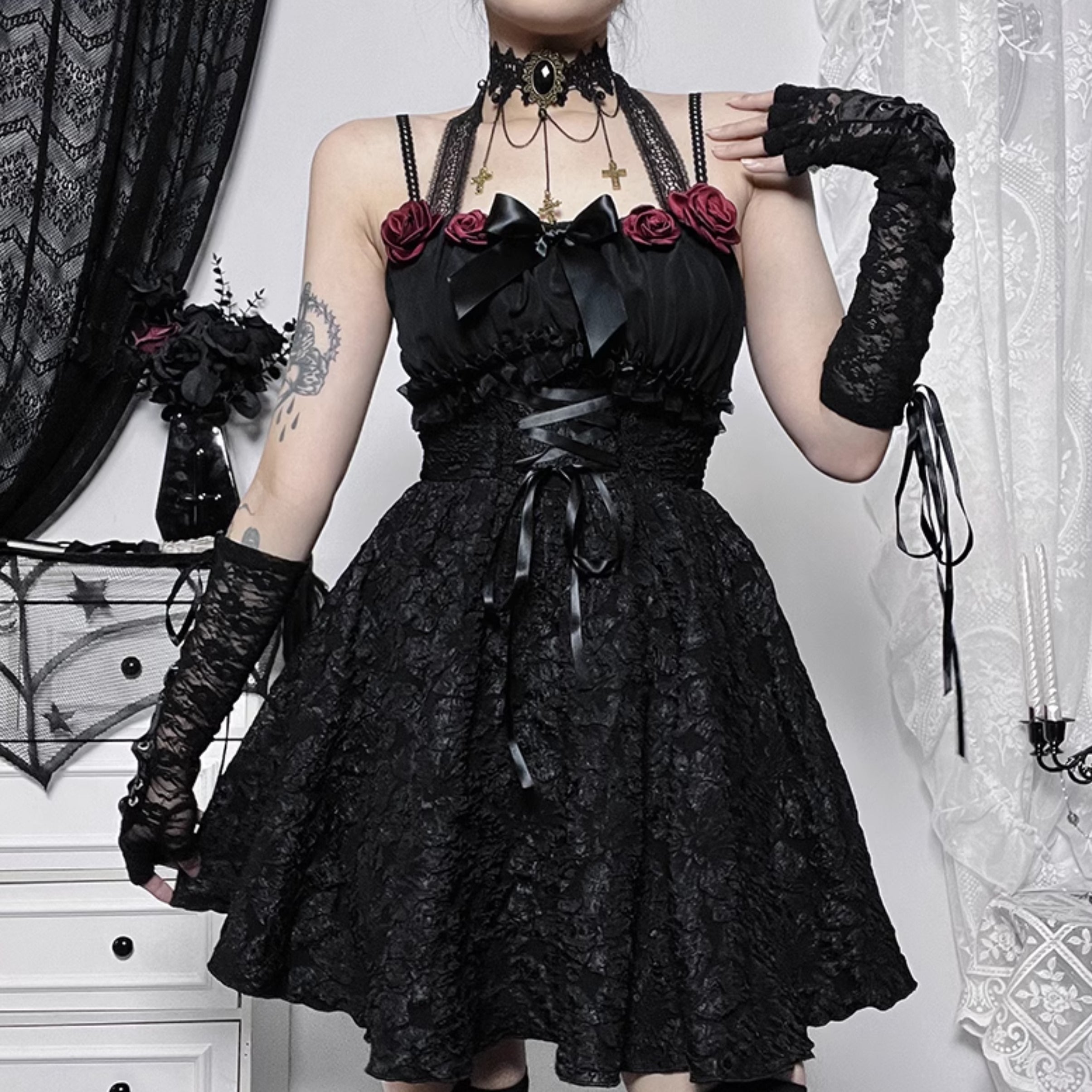 Rose Halter Neck Goth Dress.