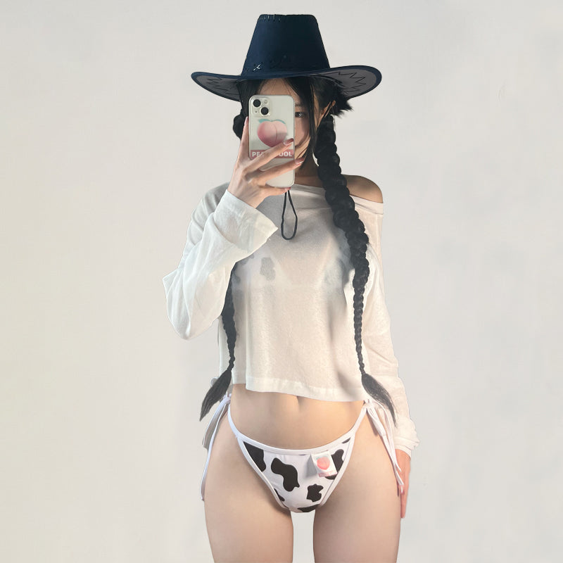 Sexy Cow Femboy Triangle Bikini