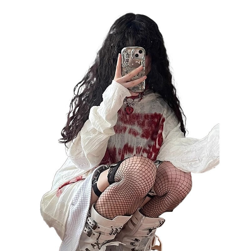 Oversize Blood Pearl Fastener Sweatshirt