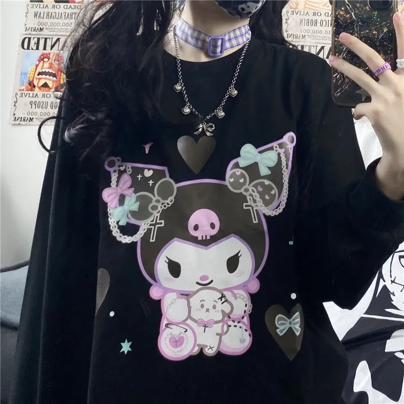 Black Harajuku Kuromi Long Sleeve T-Shirt