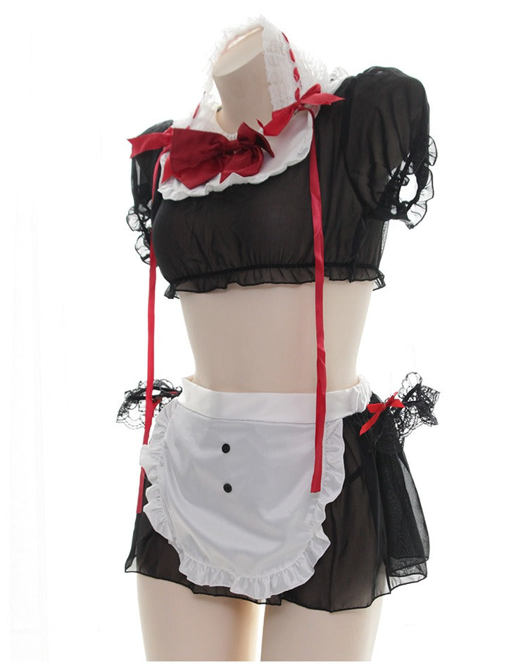 Black Sheer Chiffon Maid Set
