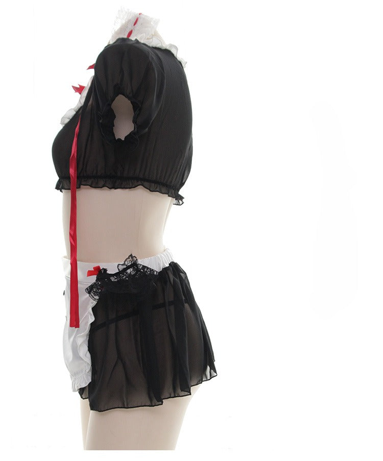 Black Sheer Chiffon Maid Set