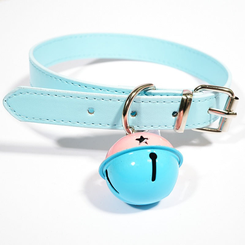 Blue Bow Leather Choker with Bell