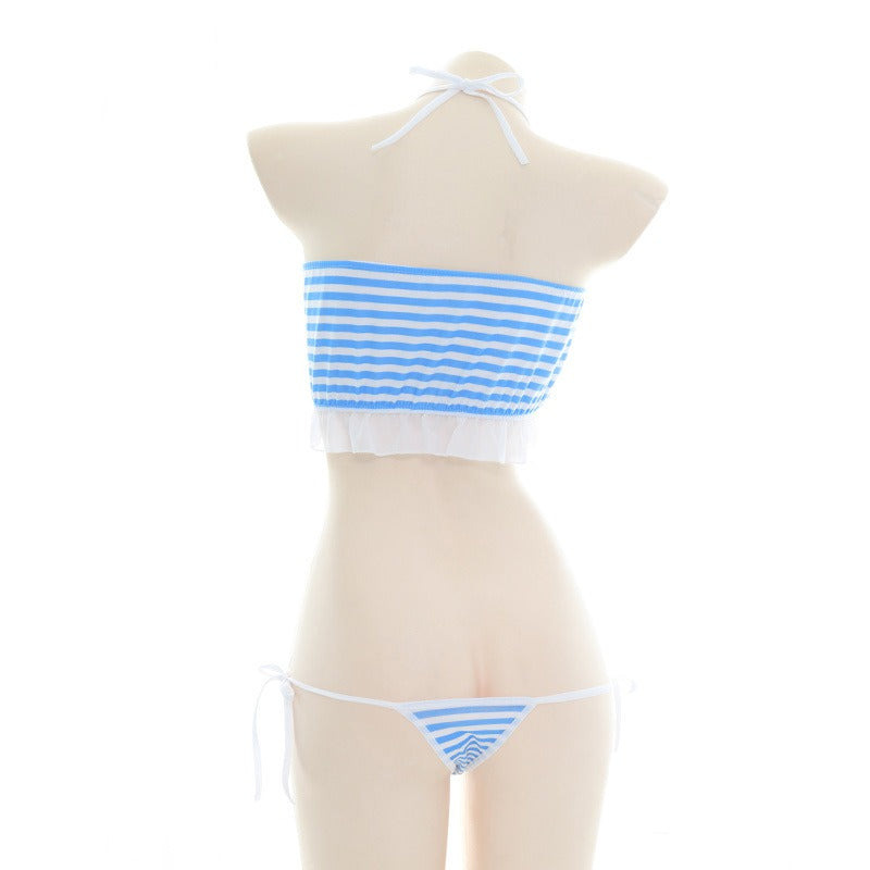 Cat Ear Heart Hollow Striped Bikini