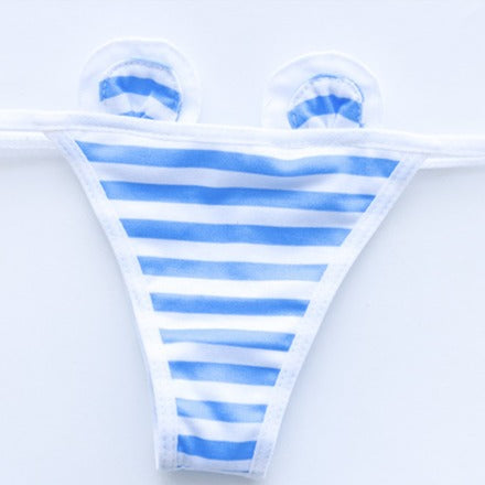 Cat Ear Heart Hollow Striped Bikini