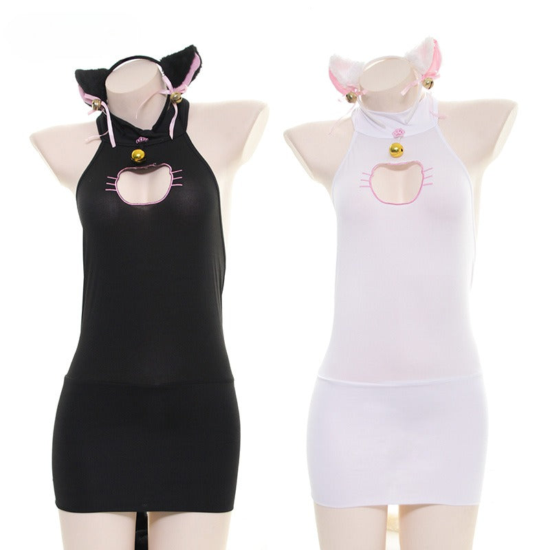 Cat Femboy Hollow Backless Dress Set