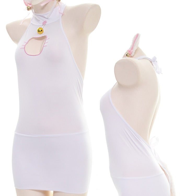 Cat Femboy Hollow Backless Dress Set
