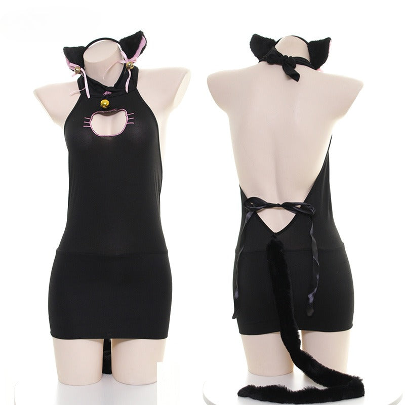 Cat Femboy Hollow Backless Dress Set