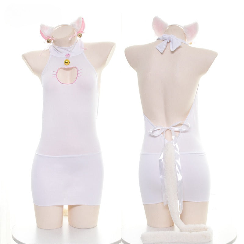 Cat Femboy Hollow Backless Dress Set