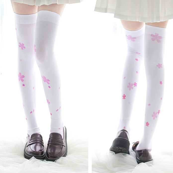 Cherry Blossom Striped Stockings