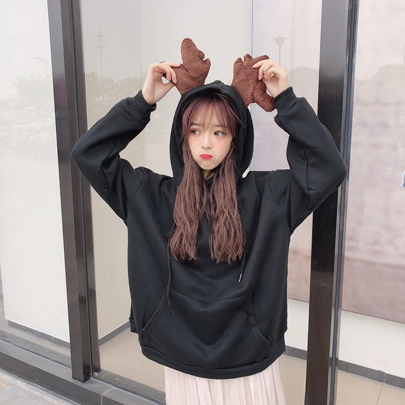 Cute Pullover Hoodie with Antler