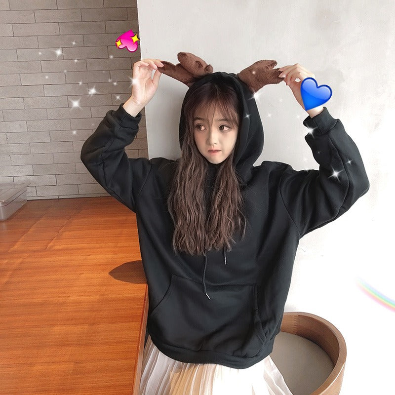 Cute Pullover Hoodie with Antler