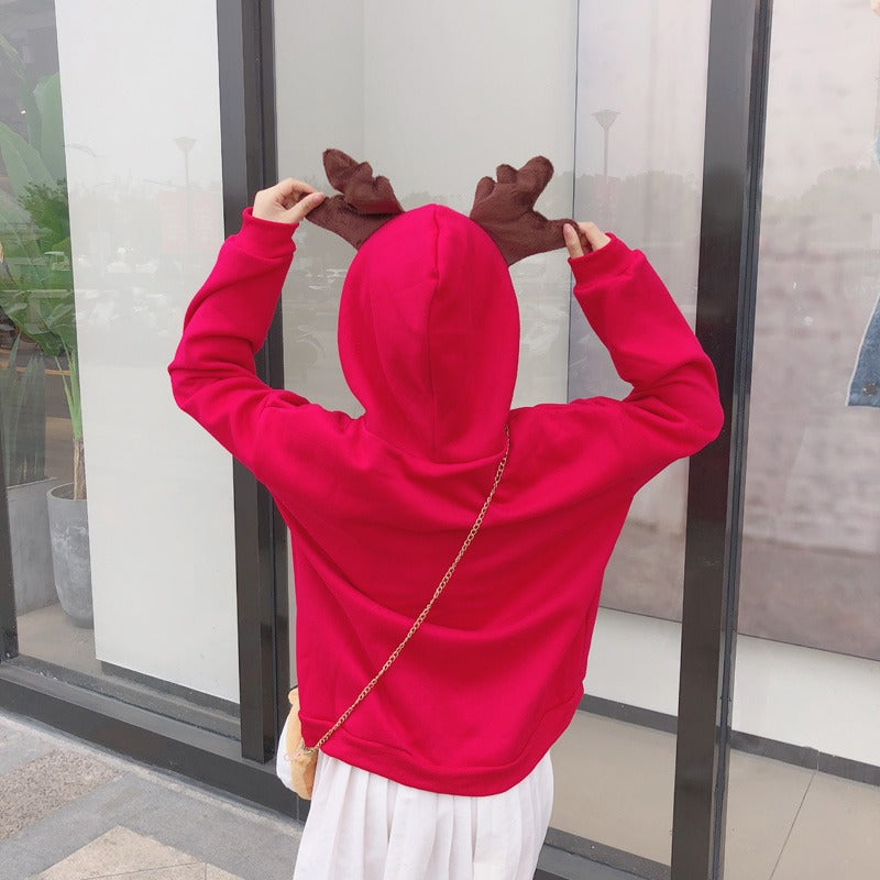 Cute Pullover Hoodie with Antler
