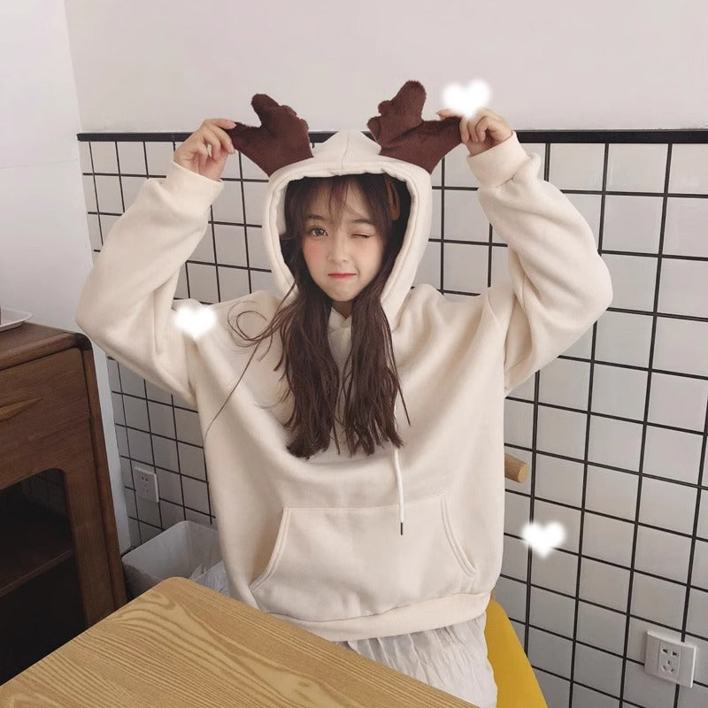 Cute Pullover Hoodie with Antler