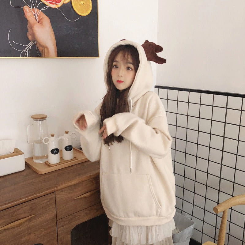 Cute Pullover Hoodie with Antler