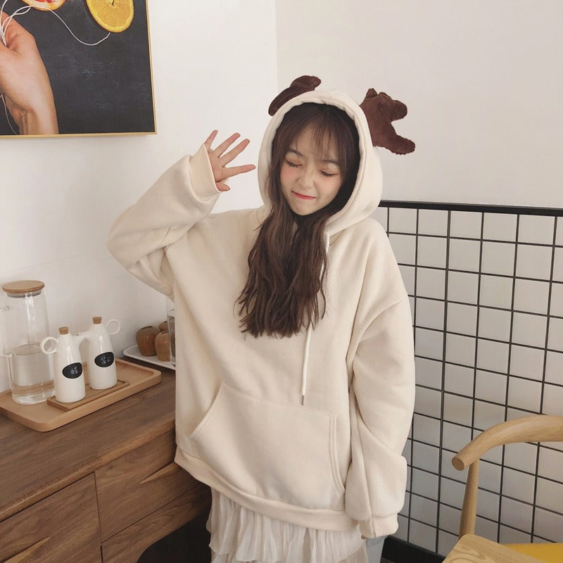 Cute Pullover Hoodie with Antler