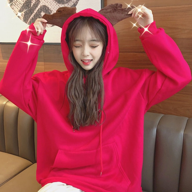 Cute Pullover Hoodie with Antler