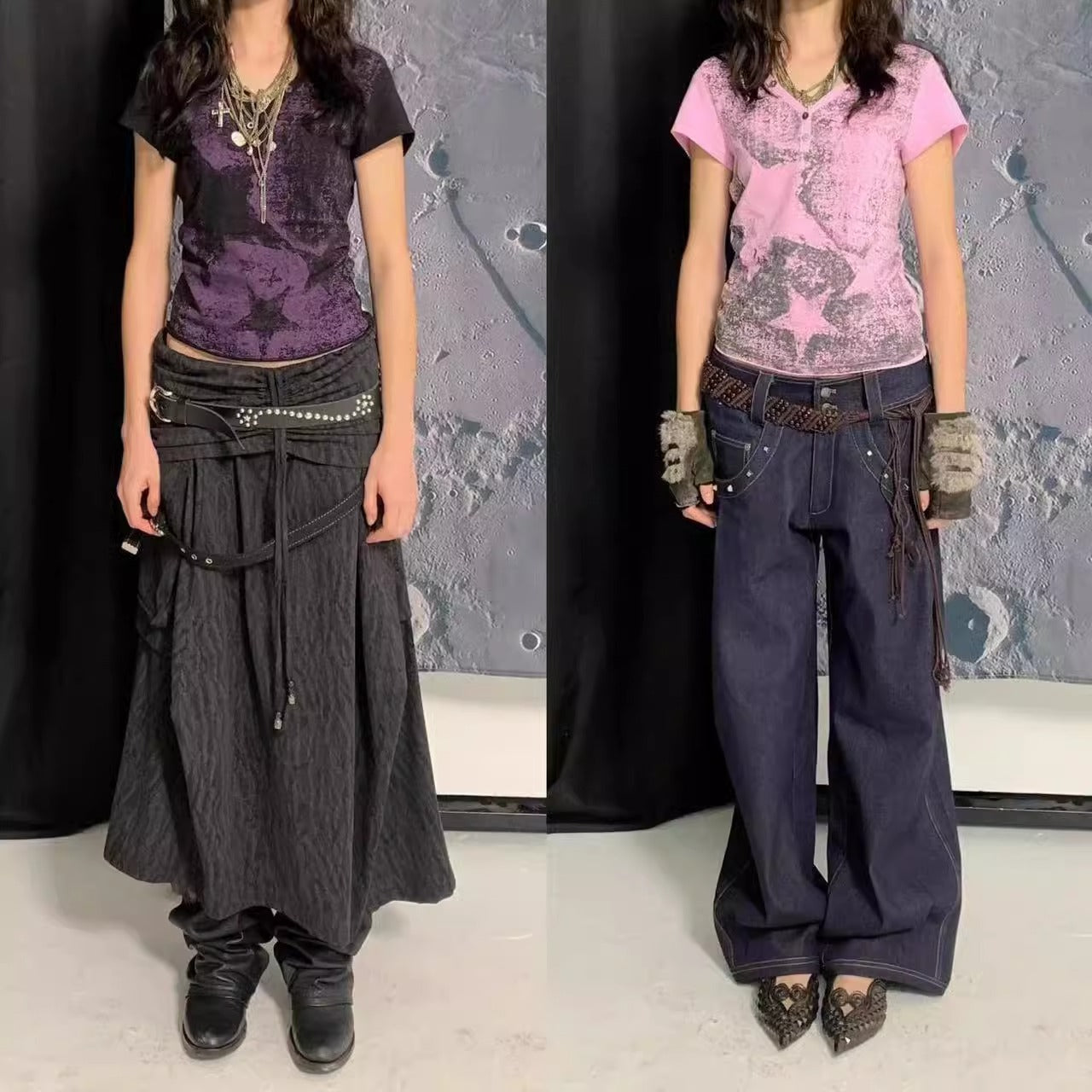 Emo Star Print Crop Top