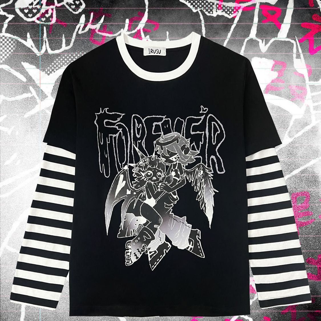 Emo Striped Sleeve Anime Femboy T-shirt
