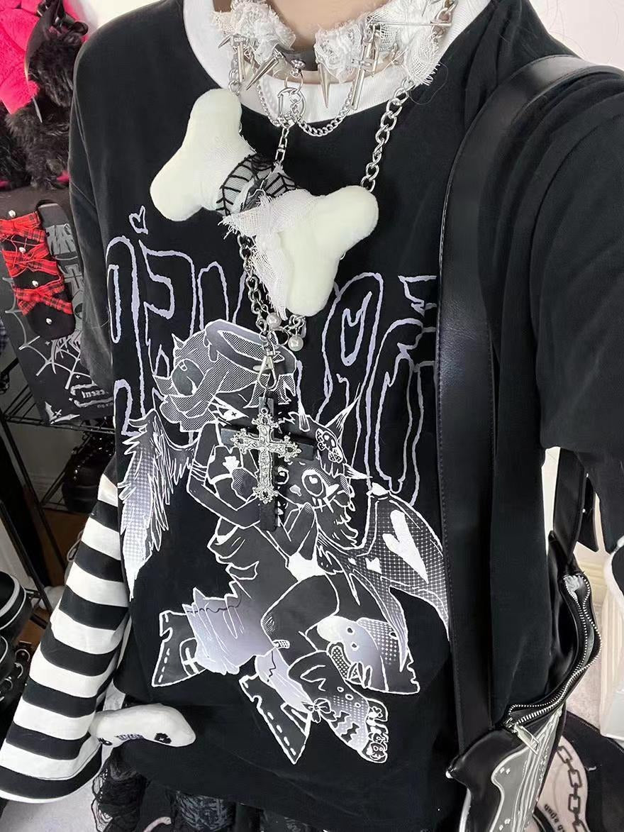 Emo Striped Sleeve Anime Femboy T-shirt