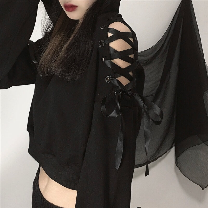 Gothic Cat Crop Top Hoodie