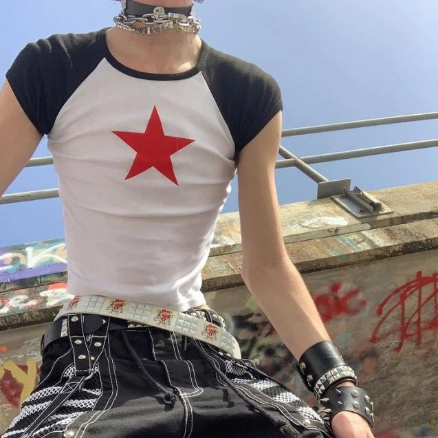 Star Print Crop T Shirt