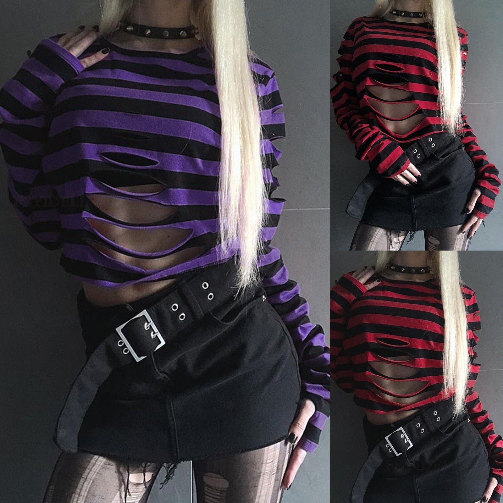 Gothic Stripe Ripped Tee